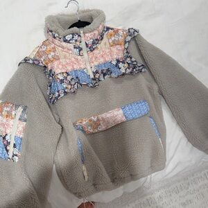 SEA Floral Patchwork Fleece Pullover SIZE XS